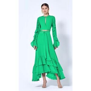 ALEXIS Skirt Set Damita Crop Top & Sorrenti Maxi Skirt Green Ruffled Sz M